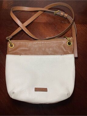Fossil Keely Cross Body Handbag in Two-Tone Bone and Brown. 9.5x11